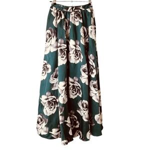 Etraordinary Vintage Size 1 Maxi Full Skirt Y2K Pleats Green Floral Roses Modest